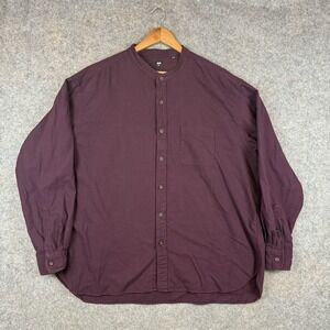 Uniqlo Shirt Mens 3XL Burgundy Red Band Collar Cotton Long Sleeve Preppy Classic
